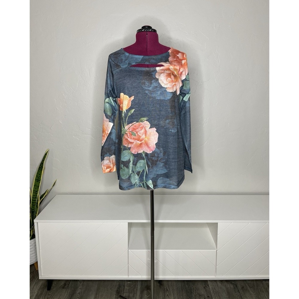 Soft Surroundings Tunic Top Women's Large Floral Rose Lightweight Knit‎